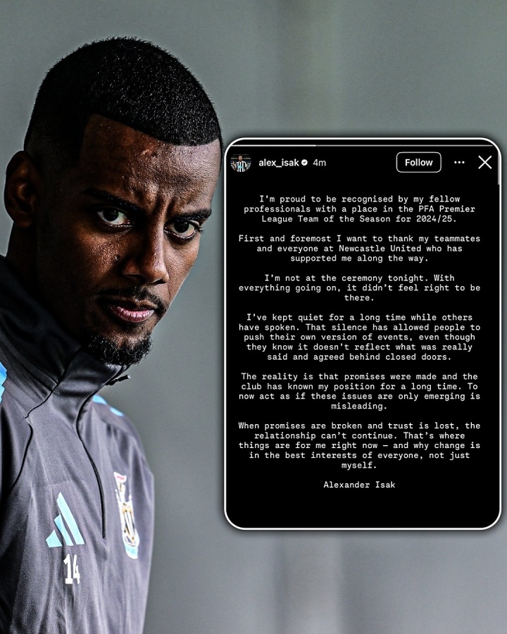 开云体育-伊萨克转会风波持续发酵：七月罢训八月决裂，僵局已逾一月未解